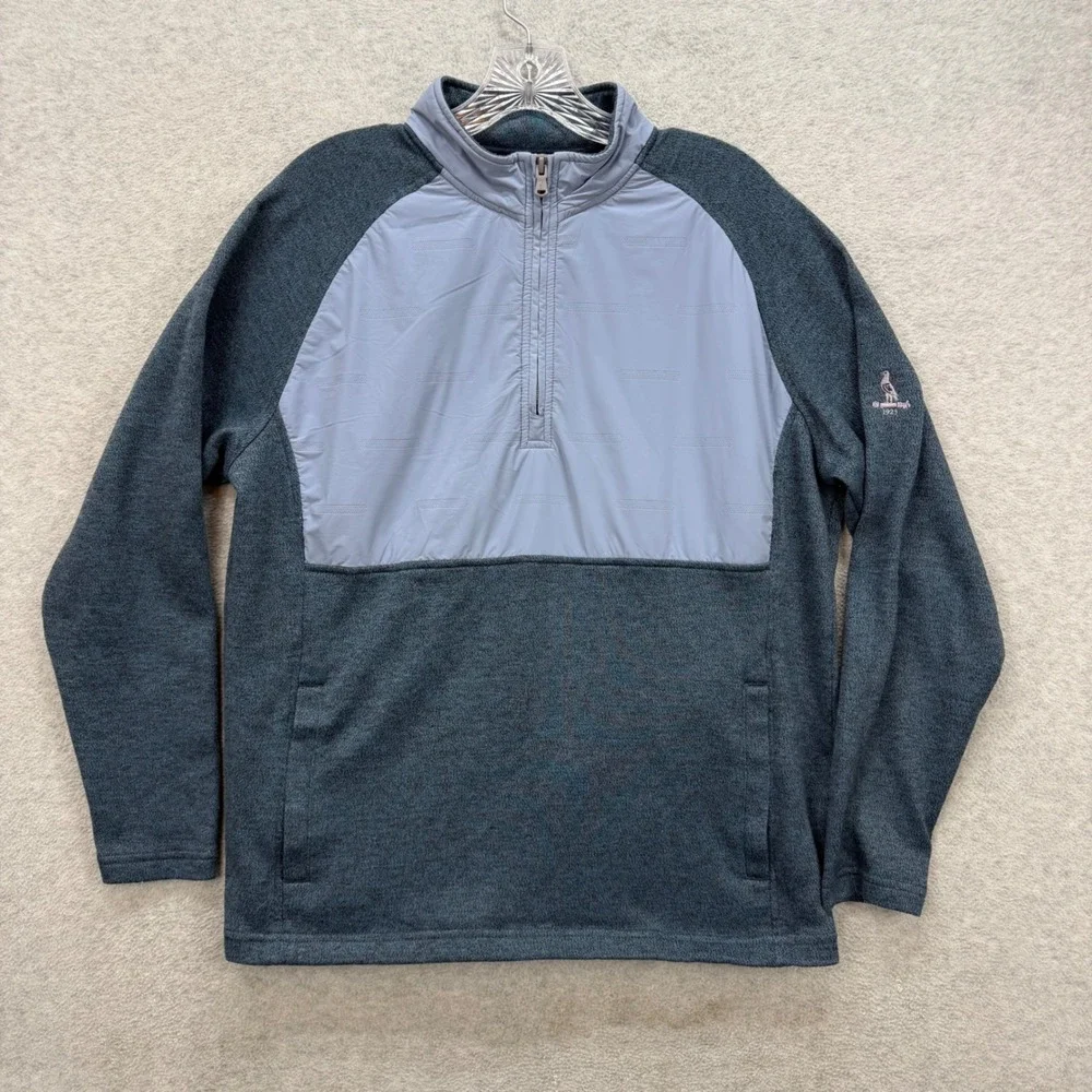 Johnnie-O Riggens Pullover Mens Large Noreaster Blue Grey 1/4 Zip Hybrid Pockets
